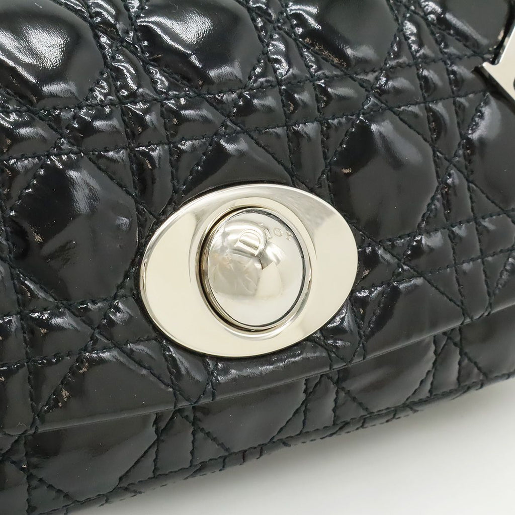 Dior Cannage Chain Shoulder Bag Patent Leather Black Silver — view 9