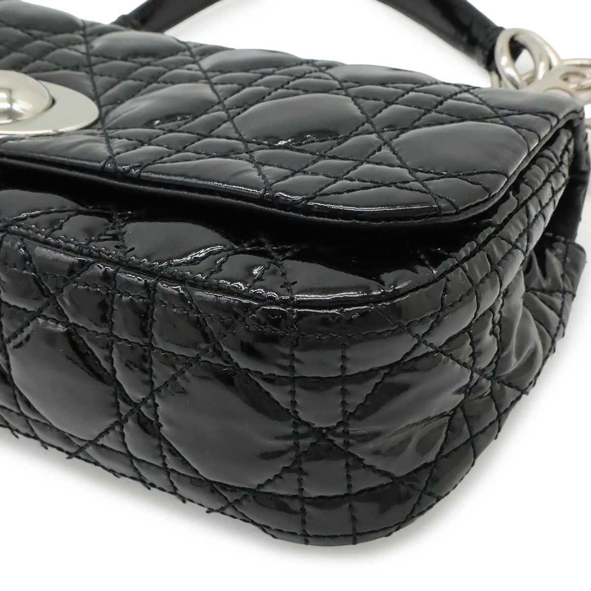 Dior Cannage Chain Shoulder Bag Patent Leather Black Silver — view 3