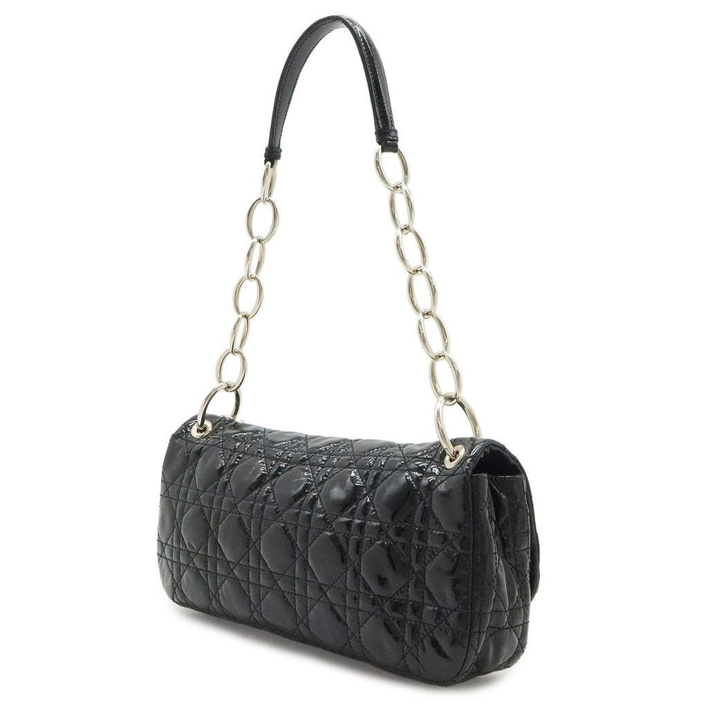 Dior Cannage Chain Shoulder Bag Patent Leather Black Silver — view 2
