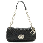 Dior Cannage Chain Shoulder Bag Patent Leather Black Silver