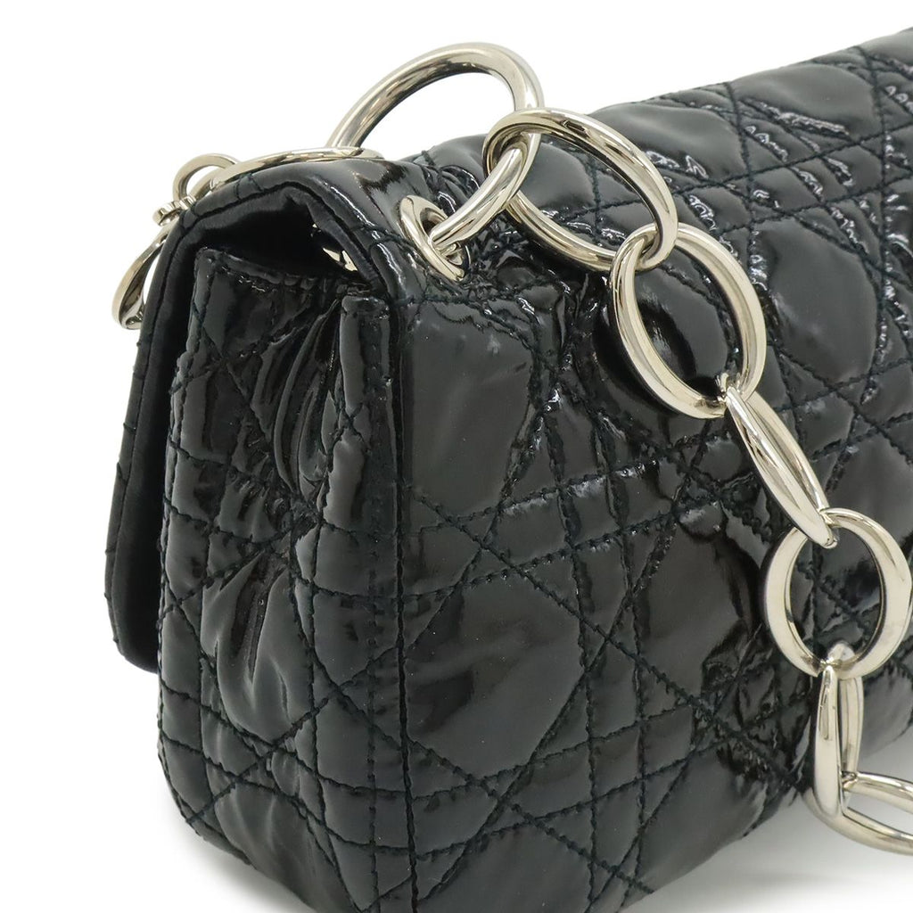 Dior Cannage Chain Shoulder Bag Patent Leather Black Silver — view 4