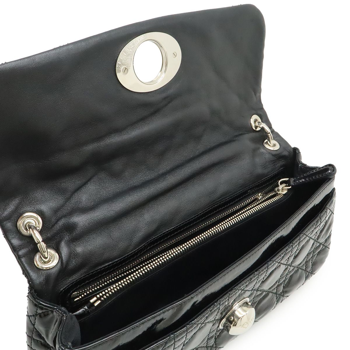 Dior Cannage Chain Shoulder Bag Patent Leather Black Silver — view 6