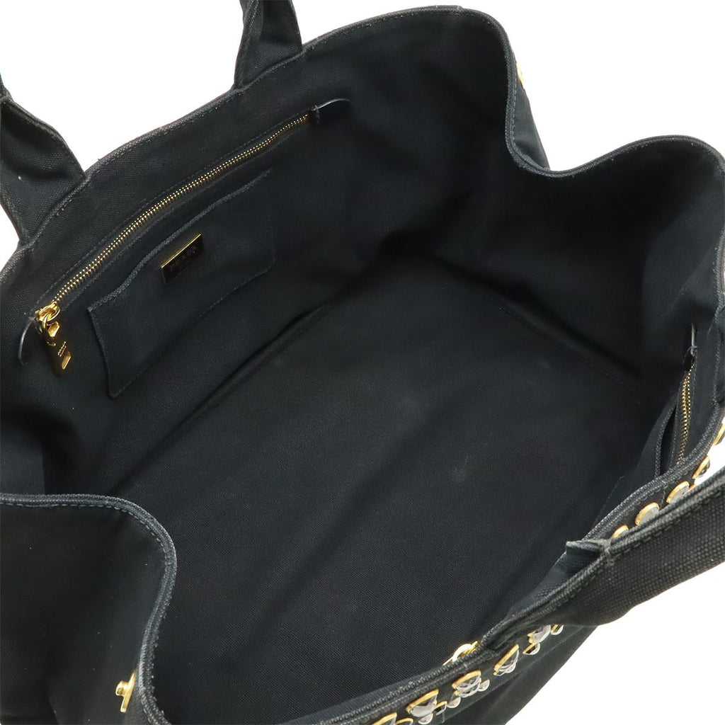 Prada Canapa Tote Large Bijou Studs Canvas Nero Black Gold Domestic Boutique — view 6