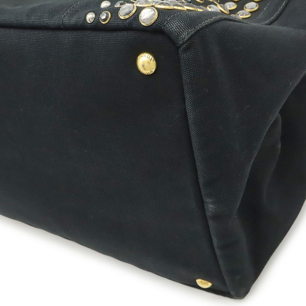 Prada Canapa Tote Large Bijou Studs Canvas Nero Black Gold Domestic Boutique — view 3