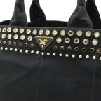 Prada Canapa Tote Large Bijou Studs Canvas Nero Black Gold Domestic Boutique — view 9