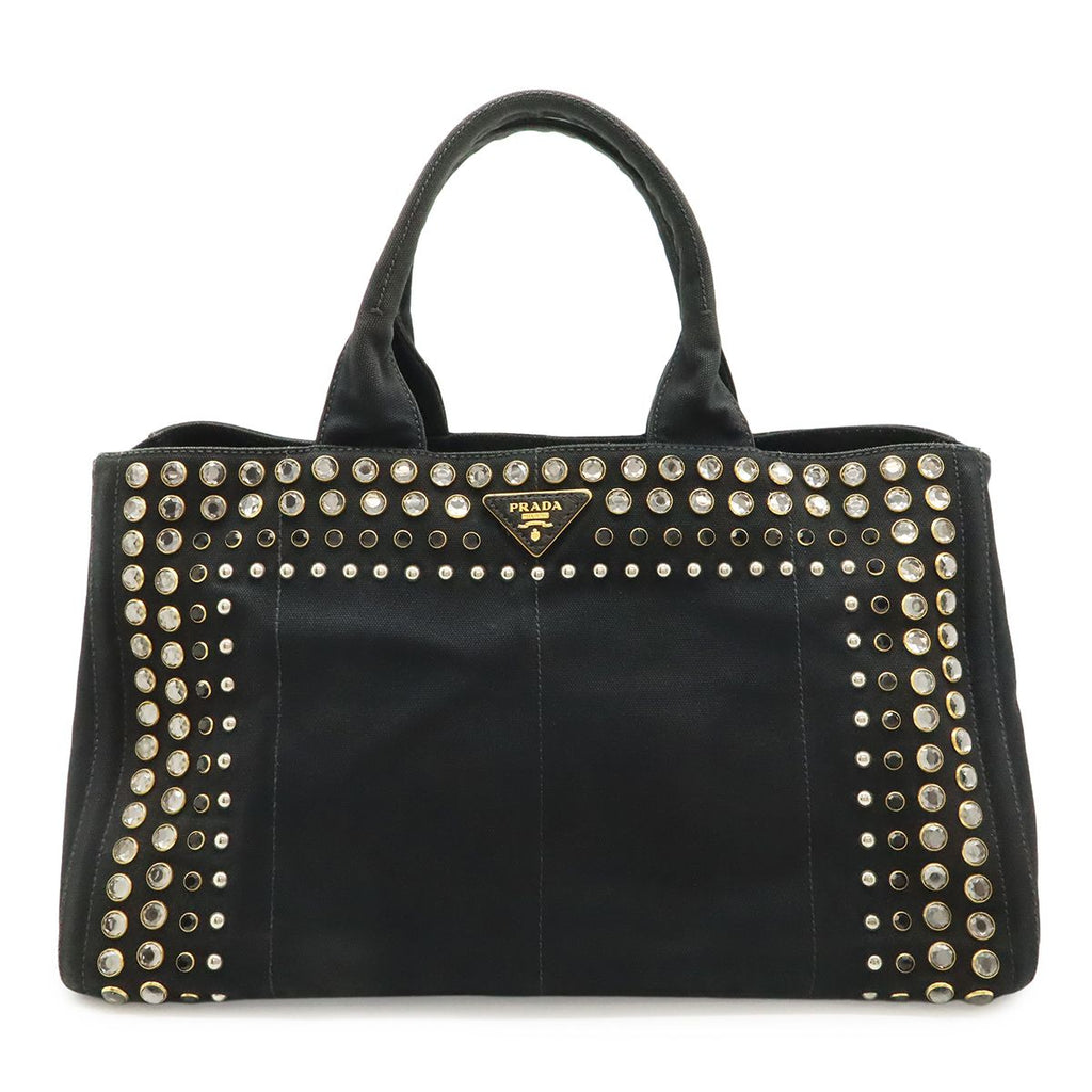 Prada Canapa Tote Large Bijou Studs Canvas Nero Black Gold Domestic Boutique