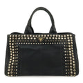 Prada Canapa Tote Large Bijou Studs Canvas Nero Black Gold Domestic Boutique