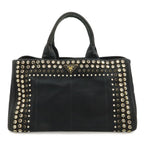Prada Canapa Tote Large Bijou Studs Canvas Nero Black Gold Domestic Boutique