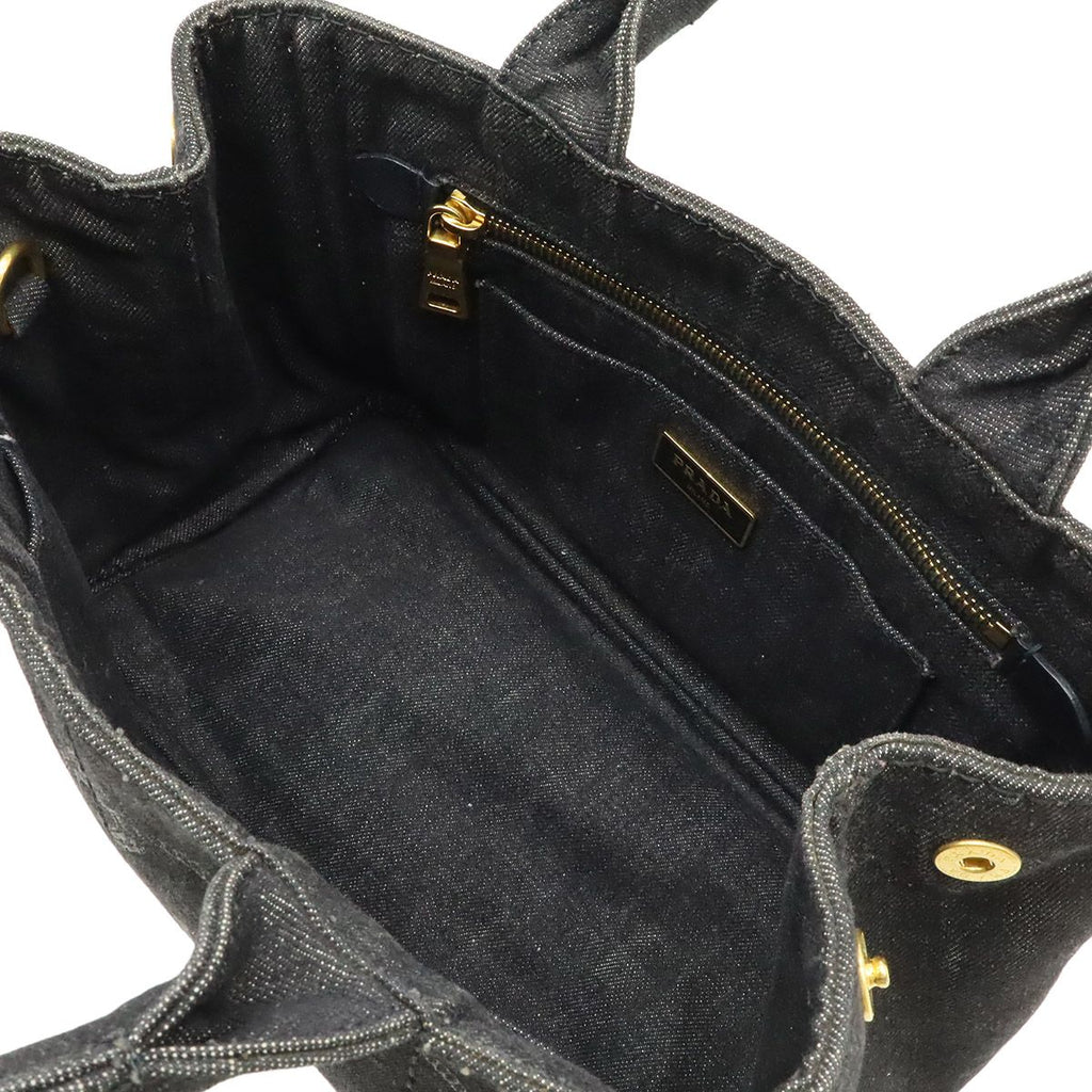 Prada Canapa Tote Denim Nero Black Gold Domestic Boutique Purchased — view 5