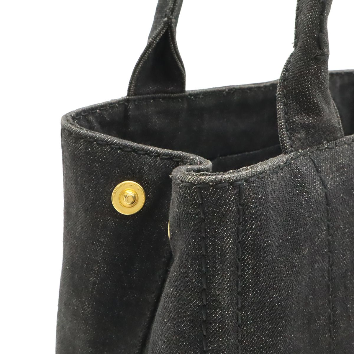 Prada Canapa Tote Denim Nero Black Gold Domestic Boutique Purchased — view 6
