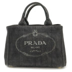 Prada Canapa Tote Denim Nero Black Gold Domestic Boutique Purchased