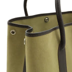 Hermes Garden Party PM Tote Canvas Leather Khaki Dark Brown Silver — view 4