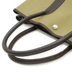 Hermes Garden Party PM Tote Canvas Leather Khaki Dark Brown Silver — view 6