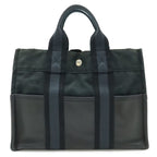 Hermes Fourre Tout PM Tote Half Leather Canvas Navy Black Silver