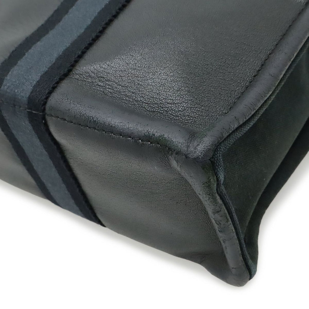 Hermes Fourre Tout PM Tote Half Leather Canvas Navy Black Silver — view 3