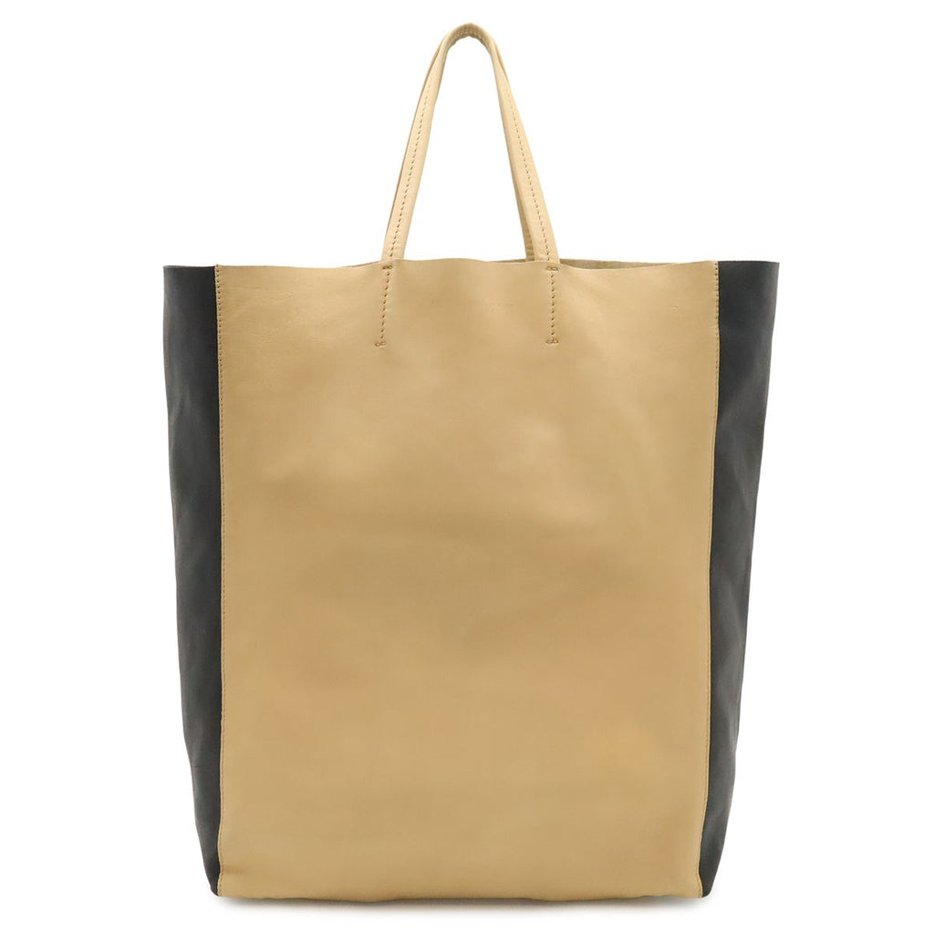 Celine Horizontal Cabas Bicolor Tote Large Shoulder Bag Vertical Leather Beige