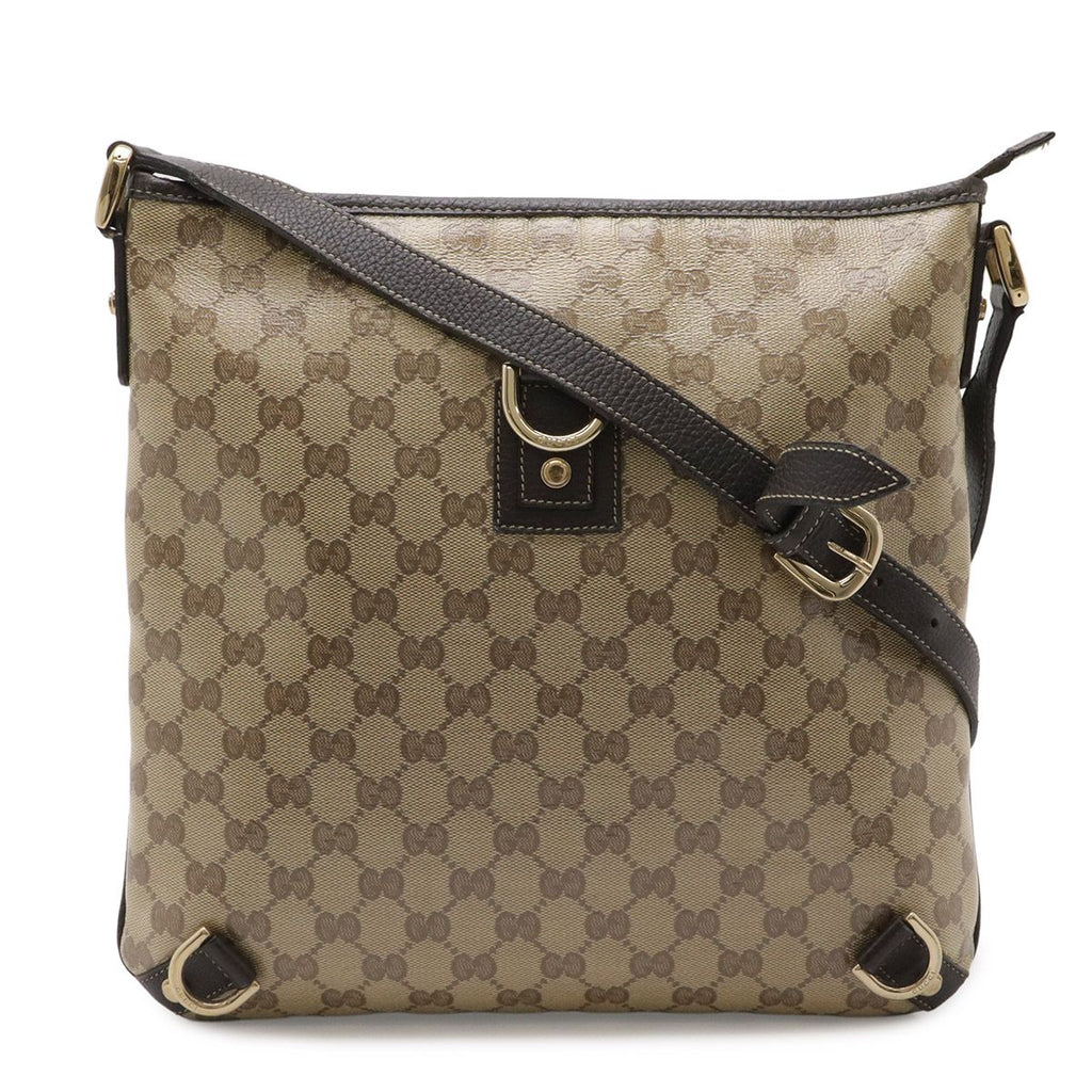 Gucci GG Crystal Abbey Shoulder Bag Crossbody Leather Beige Dark Brown