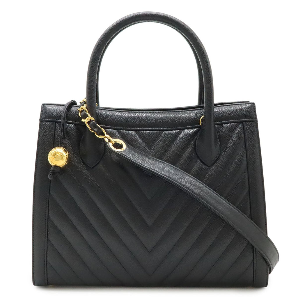 Chanel Blanc Stitch 2-Way Shoulder Bag Chain Leather Black Gold