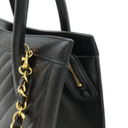 Chanel Blanc Stitch 2-Way Shoulder Bag Chain Leather Black Gold — view 8