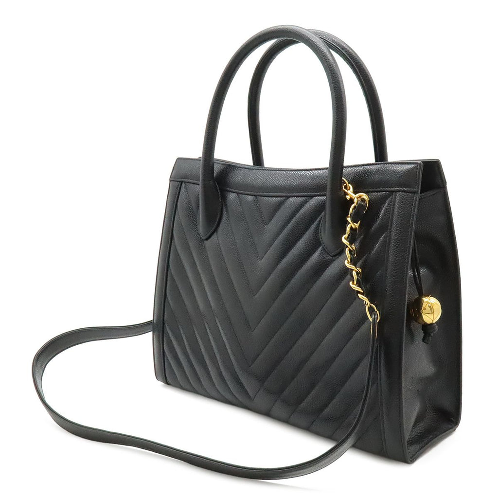 Chanel Blanc Stitch 2-Way Shoulder Bag Chain Leather Black Gold — view 2