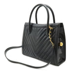 Chanel Blanc Stitch 2-Way Shoulder Bag Chain Leather Black Gold — view 2