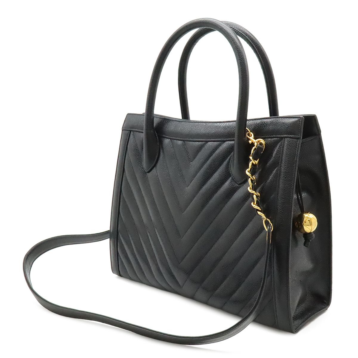 Chanel Blanc Stitch 2-Way Shoulder Bag Chain Leather Black Gold — view 2