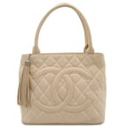 Chanel Quilted CC Logo Medallion Tote Shoulder Bag Canvas Leather Pink Gold