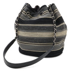 Chanel Deauville Border Drawstring Shoulder Bag Chain Canvas Leather Black — view 2