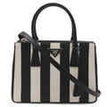 Prada Galleria Striped Triangle Handbag Saffiano Leather Nero Black White