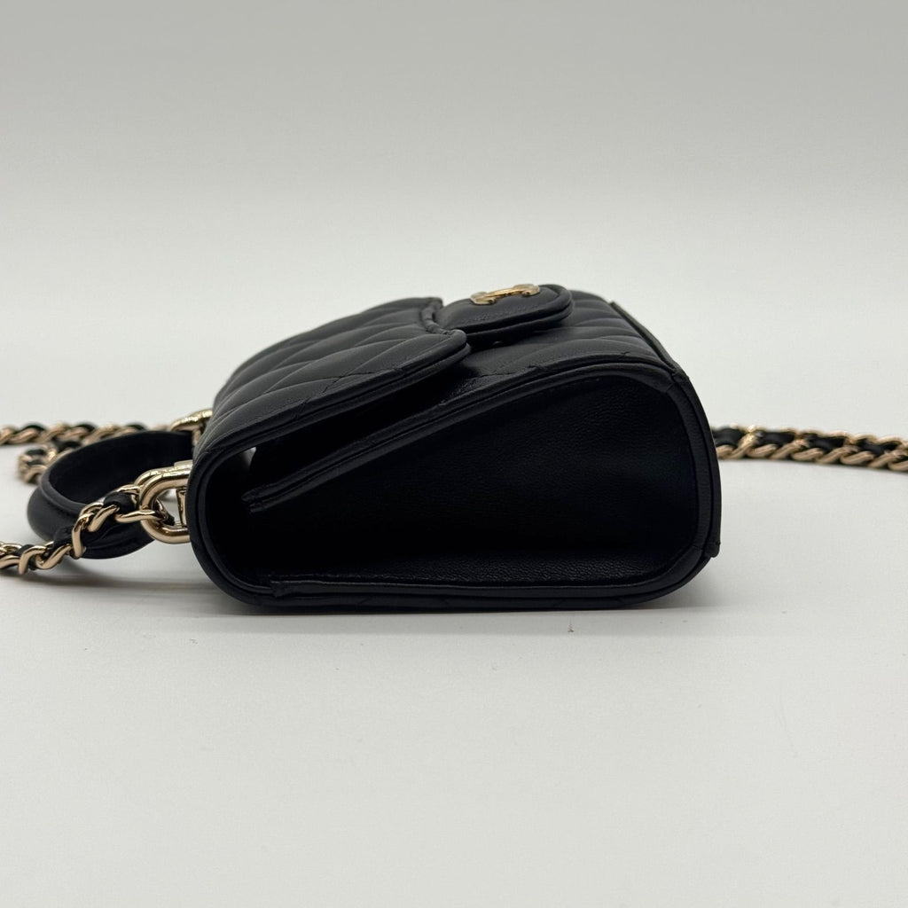 Chanel Shoulder Bag Quilted CC Logo Black Gold Top Handle with Seal Chain — view 9