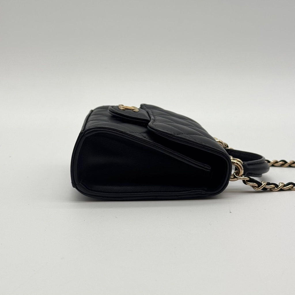 Chanel Shoulder Bag Quilted CC Logo Black Gold Top Handle with Seal Chain — view 8