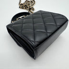 Chanel Shoulder Bag Quilted CC Logo Black Gold Top Handle with Seal Chain — view 6