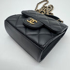 Chanel Shoulder Bag Quilted CC Logo Black Gold Top Handle with Seal Chain — view 5