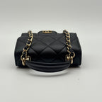 Chanel Shoulder Bag Quilted CC Logo Black Gold Top Handle with Seal Chain — view 3