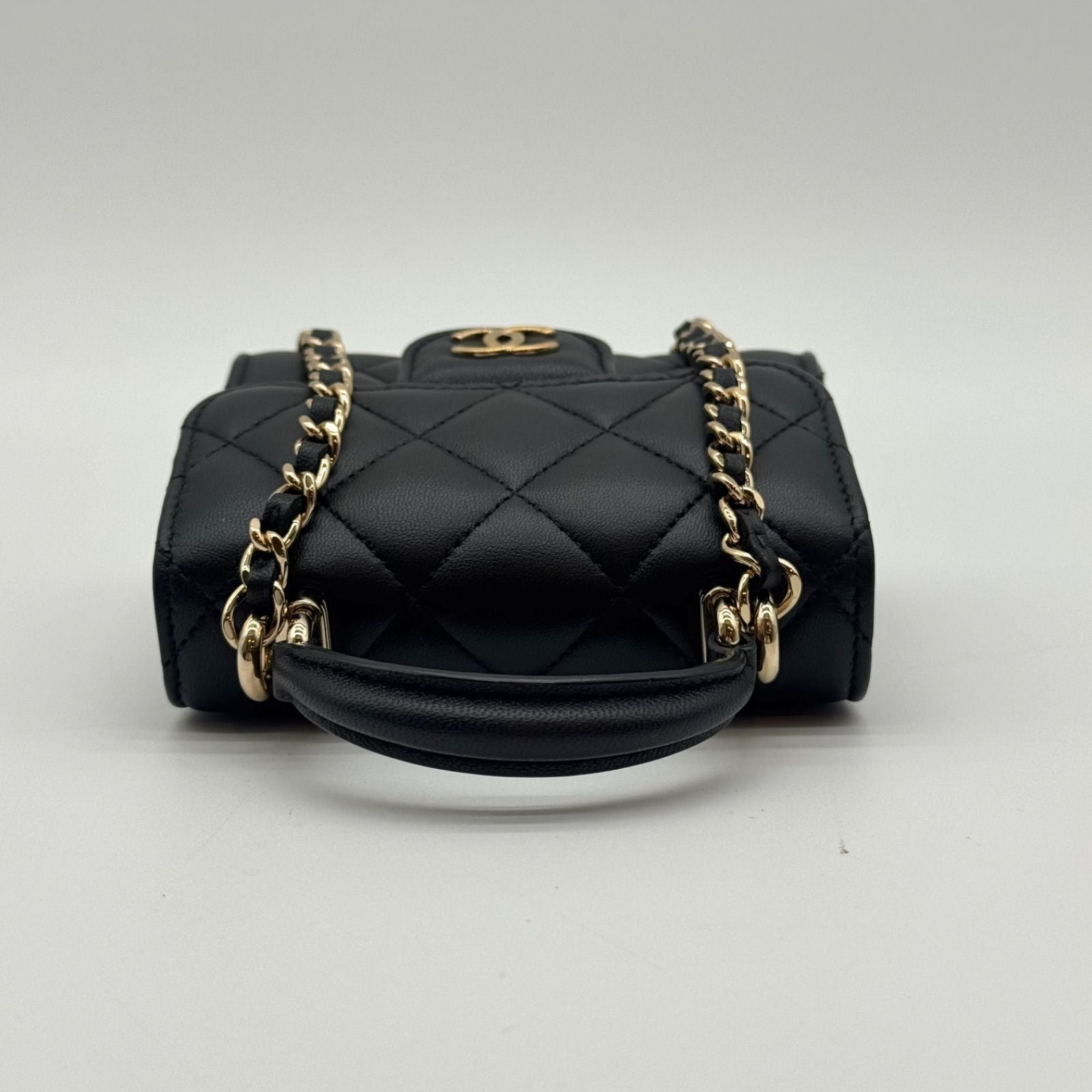 Chanel Shoulder Bag Quilted CC Logo Black Gold Top Handle with Seal Chain — view 3