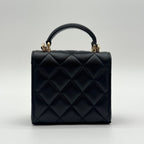 Chanel Shoulder Bag Quilted CC Logo Black Gold Top Handle with Seal Chain — view 2