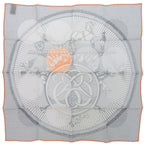 Hermes Carre 40 Chase Suit ET Poursuite Handkerchief Cotton Gray Orange