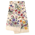 Gucci Flora Floral Shawl Wool Ivory Pink Yellow Green Purple Scarf — view 2