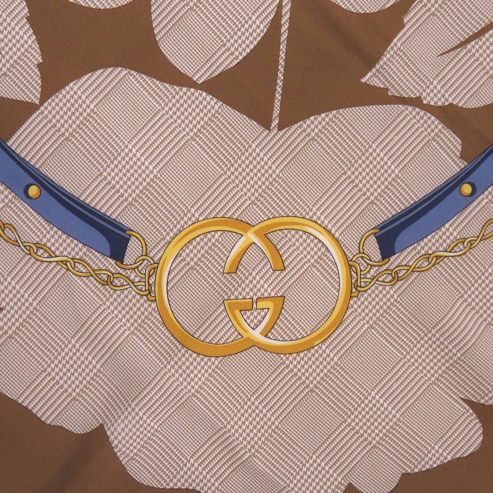 Gucci Flower Print Belt Scarf Silk Brown Blue White — view 2