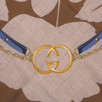 Gucci Flower Print Belt Scarf Silk Brown Blue White — view 2