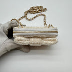Chanel Mini Chain Wallet Coin Case Ribbon Tweed White CC Logo Gold — view 4