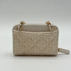 Chanel Mini Chain Wallet Coin Case Ribbon Tweed White CC Logo Gold — view 2
