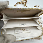 Chanel Mini Chain Wallet Coin Case Ribbon Tweed White CC Logo Gold — view 9
