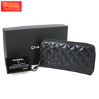 Chanel Cambon Line Zip Around Wallet Leather Enamel Black Silver — view 2