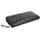 Chanel Cambon Line Zip Around Wallet Leather Enamel Black Silver — view 4