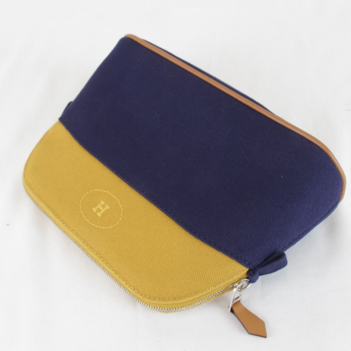 Hermes Bolide Mini Boxed Pouch Cotton Ocher Navy — view 5