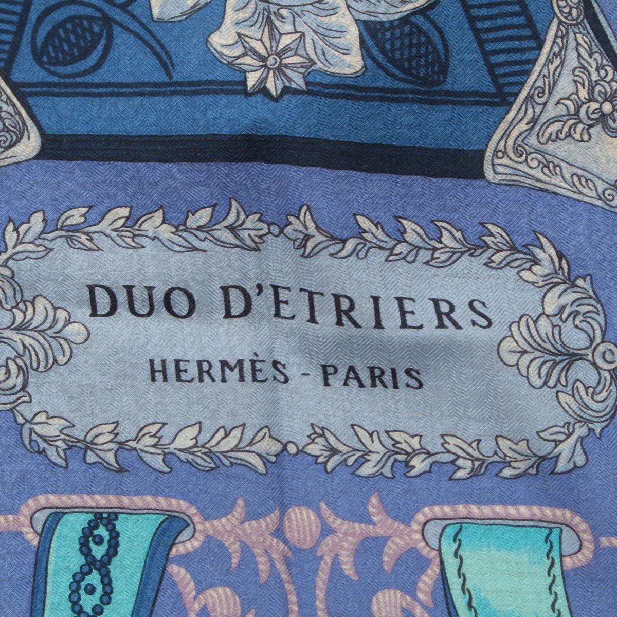Hermes Carre Geant Cashmere Silk 140 Duo D'etriers Large Scarf Blue Multicolor — view 7