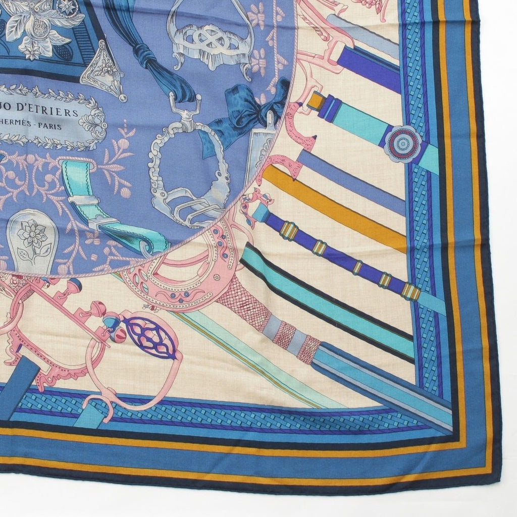 Hermes Carre Geant Cashmere Silk 140 Duo D'etriers Large Scarf Blue Multicolor — view 5