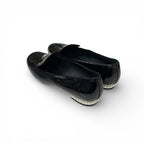 Chanel Loafers Leather Shoes Patent Black Silver CC Logo Pearl Opera Flat — view 4