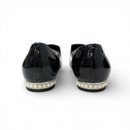 Chanel Loafers Leather Shoes Patent Black Silver CC Logo Pearl Opera Flat — view 5